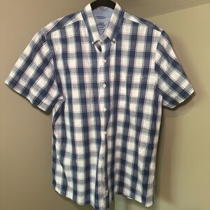 Men’s Izod Saltwater Relaxed Classics Short Sleeve Blue Plaid‎ Button Down